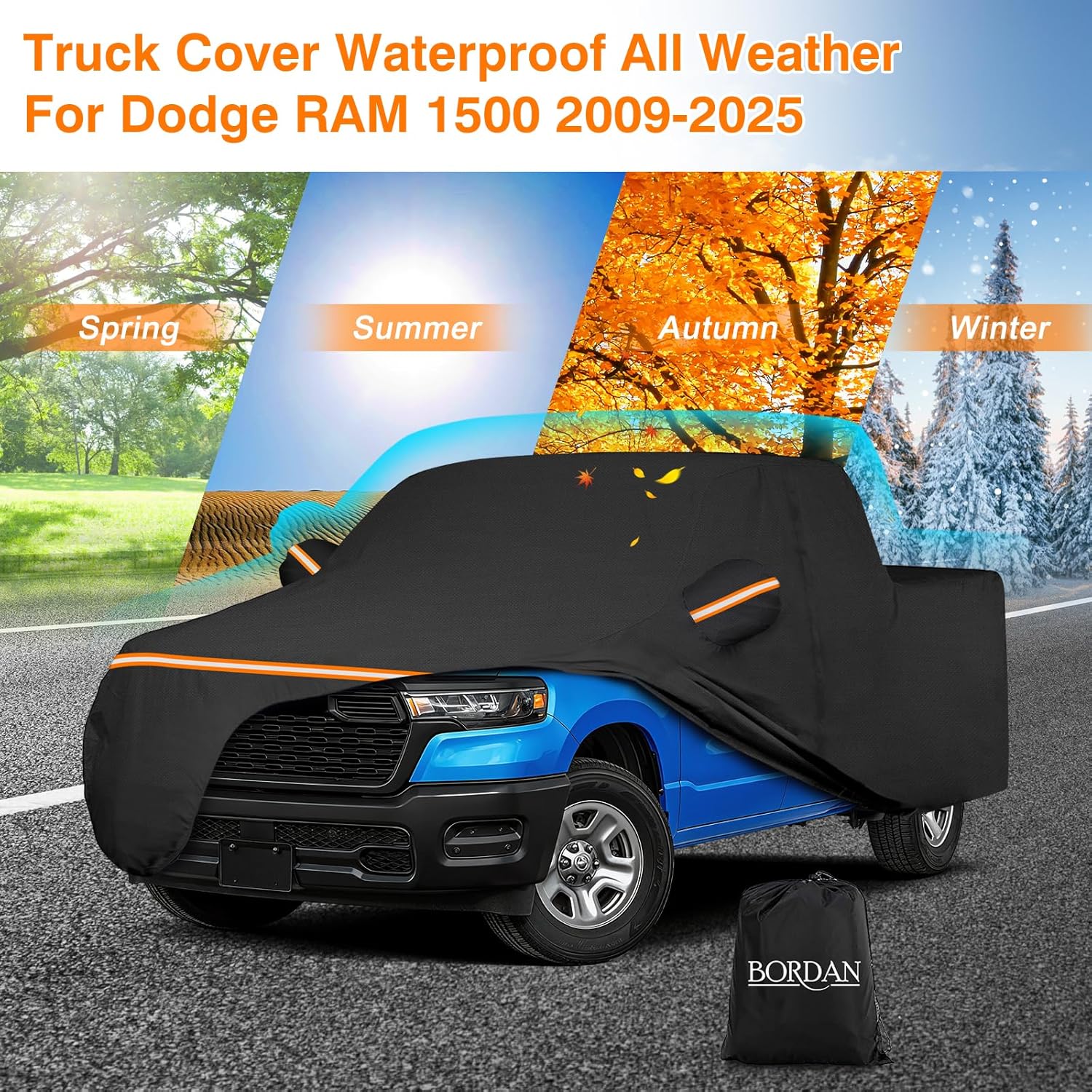 Truck Car Cover for 2009-2025 Dodge Ram 1500 Crew Cab Short Bed with Door Zipper, Full Exterior Pickup Truck Cover for Ram 1500 Regular Cab 4 Door Waterproof All Weather Protection Breathable