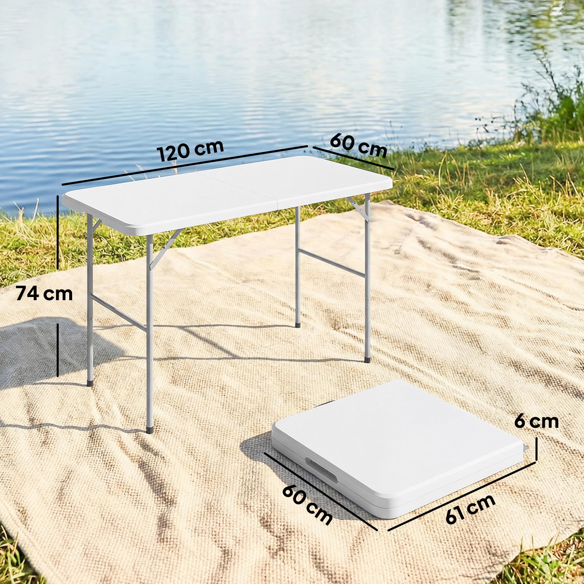 Outsunny Tavolo da Campeggio Pieghevole in HDPE, Tavolo da Picnic con 2 Altezze Regolabili e Maniglia per il Trasporto, 120 x 60 cm, Uso Interno ed Esterno per Patio, Spiaggia, BBQ, Bianco