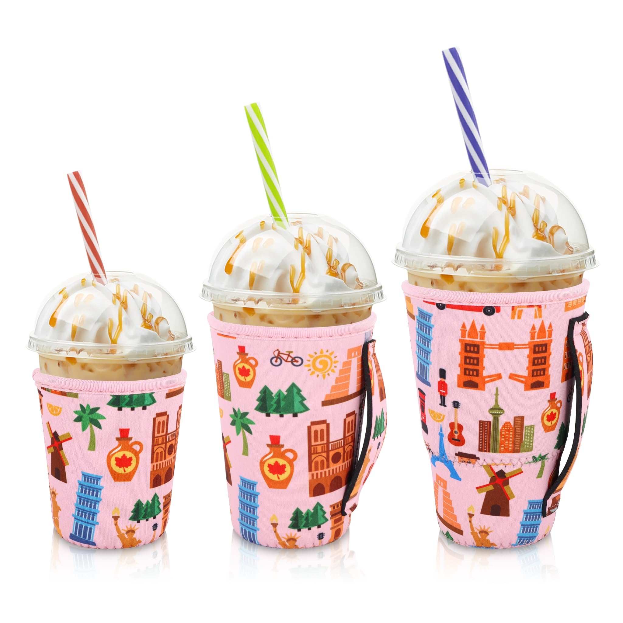 Fundas de neopreno para café helado y bebidas frías en pack de 3 piezas con asa para tazas