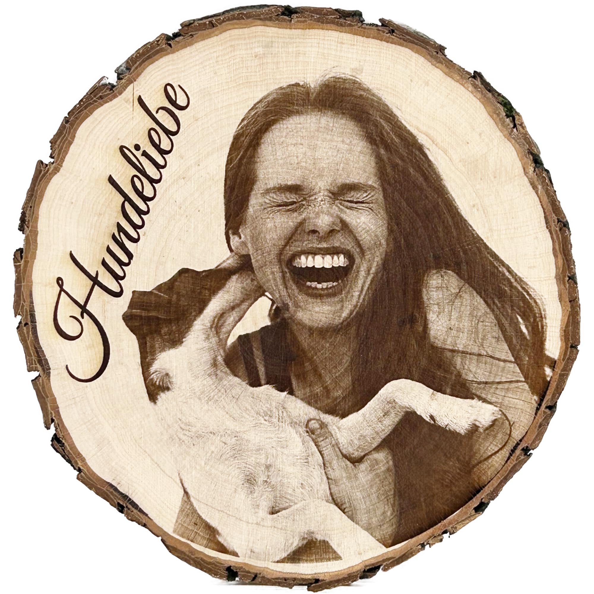 Manevito Personalisierte Baumscheibe mit Gravur - Fotogravur - Fotogeschenke - Personalisierte Geschenke - Geburtstagsgeschenke - Geschenk mit Foto - Inkl. Ständer - Hochzeitsgeschenke für Brautpaar