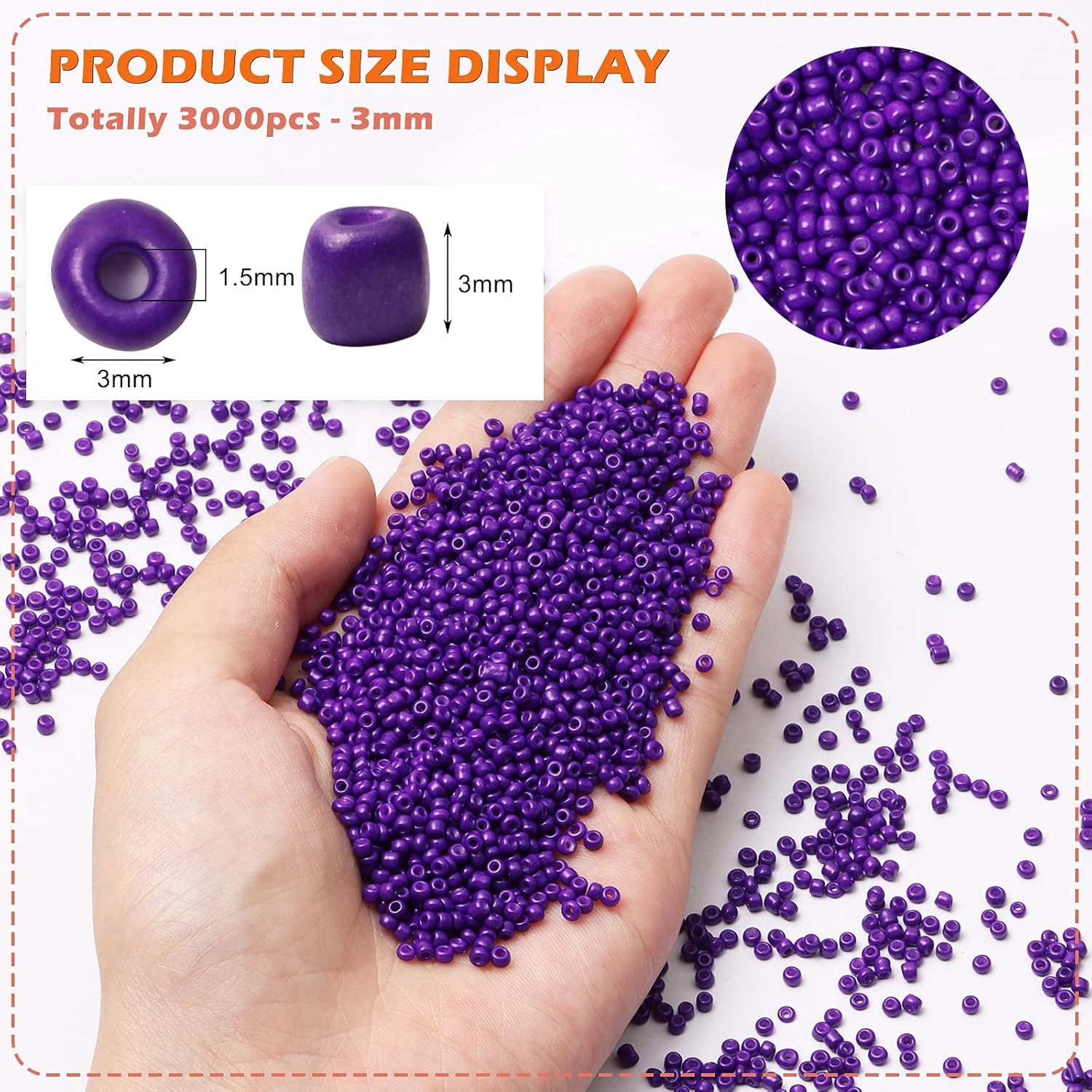 5000pcs Glass Seed Beads Bulk, 3mm 8/0 Dark Purple Small Pony Waist Beads for Bracelets Necklace Jewelry Making DIY Craft Projects - Image 2