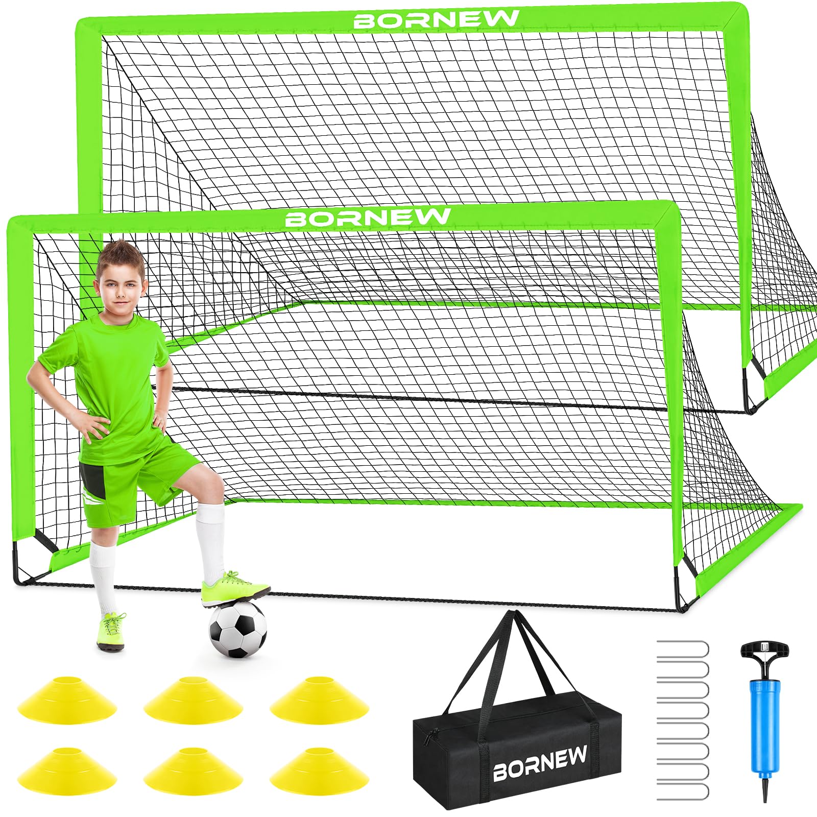 Kids Soccer Goal for Backyard Set - 2 Set of 6X4 / 4X3 ft Toddler Soccer Nets Training Equipment, Soccer Ball, Pop Up Portable Soccer Set for Kids and Youth Games and Training Goals Ages 3-16 Gift