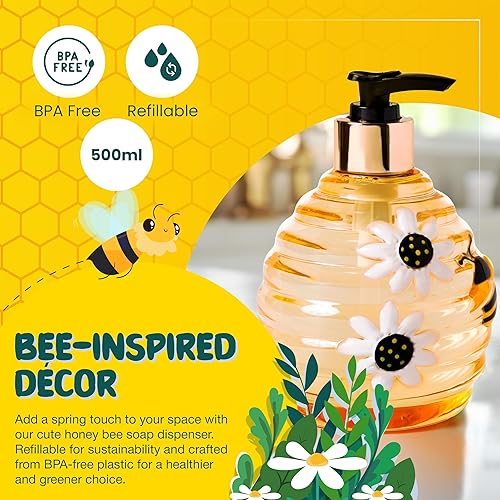 Miniatura 5 de Simple Pleasures Blue Daisy Dispensador de jabón  Lindo dispensador de jabón para manos y platos para decoración de cocina y baño  Dispensador de