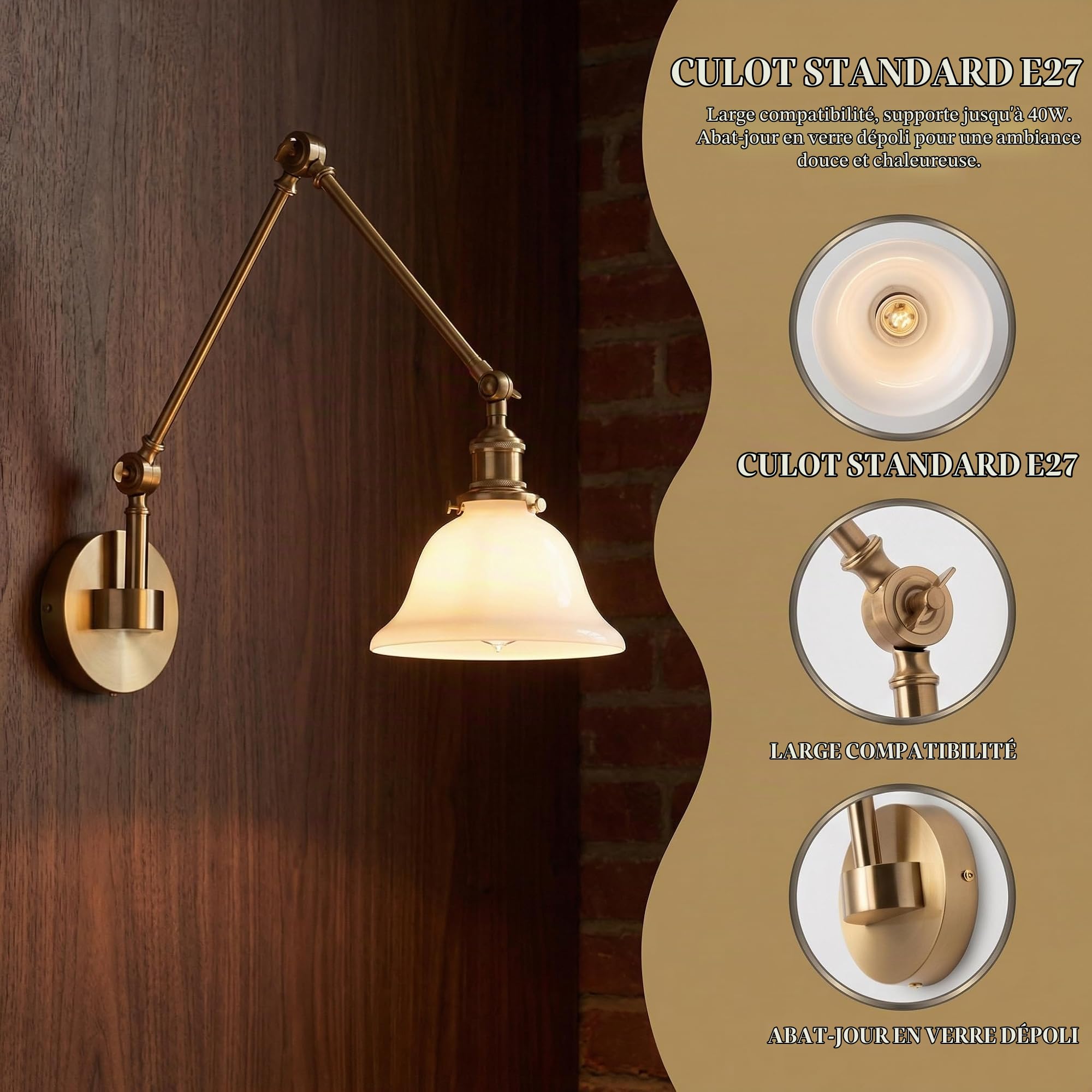 BARCELONA LED Applique Murale BILLAR E27 Blanc Avec Bras Articulé