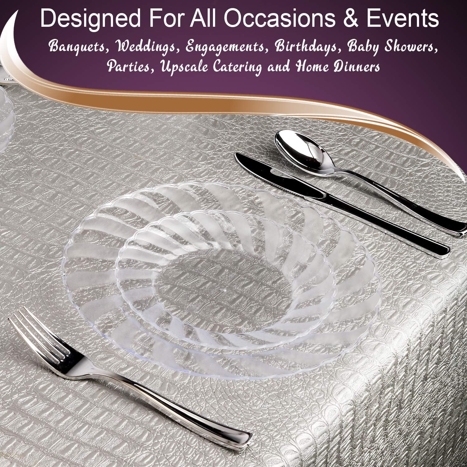 Disposable Plastic Dessert Plates 180 Pcs - 7.5" Heavy Duty Flared Clear Salad Plates - Appetizer Cake Plates - Bulk Party Supplies For All Occasions