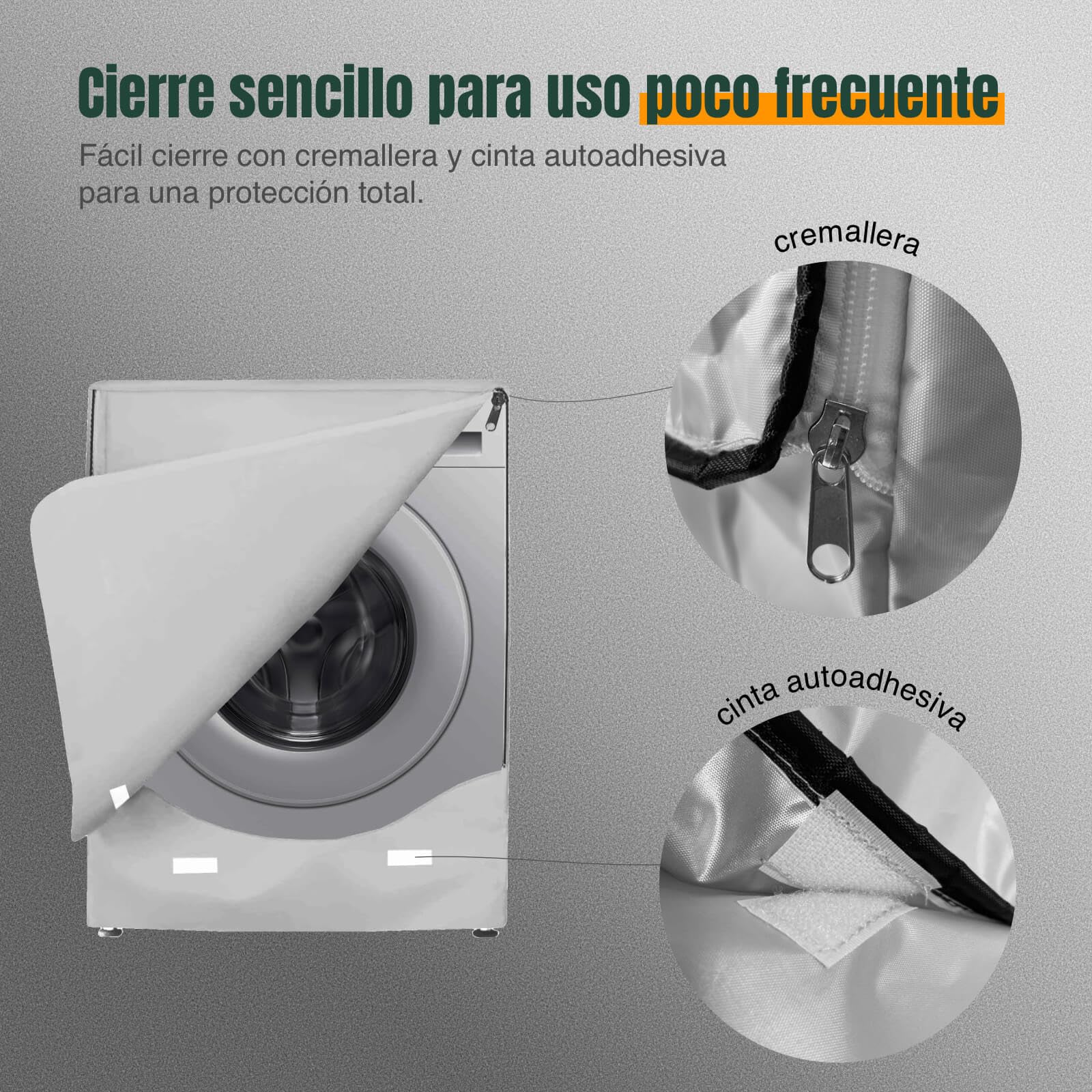 AWNIC Funda Lavadora Exterior Impermeable, 60x64x85cm Funda con Apertura Frontal para Cubre Lavadora, Funda Secadora Exterior Cremallera que Protege del Sol y del Polvo, Plateada