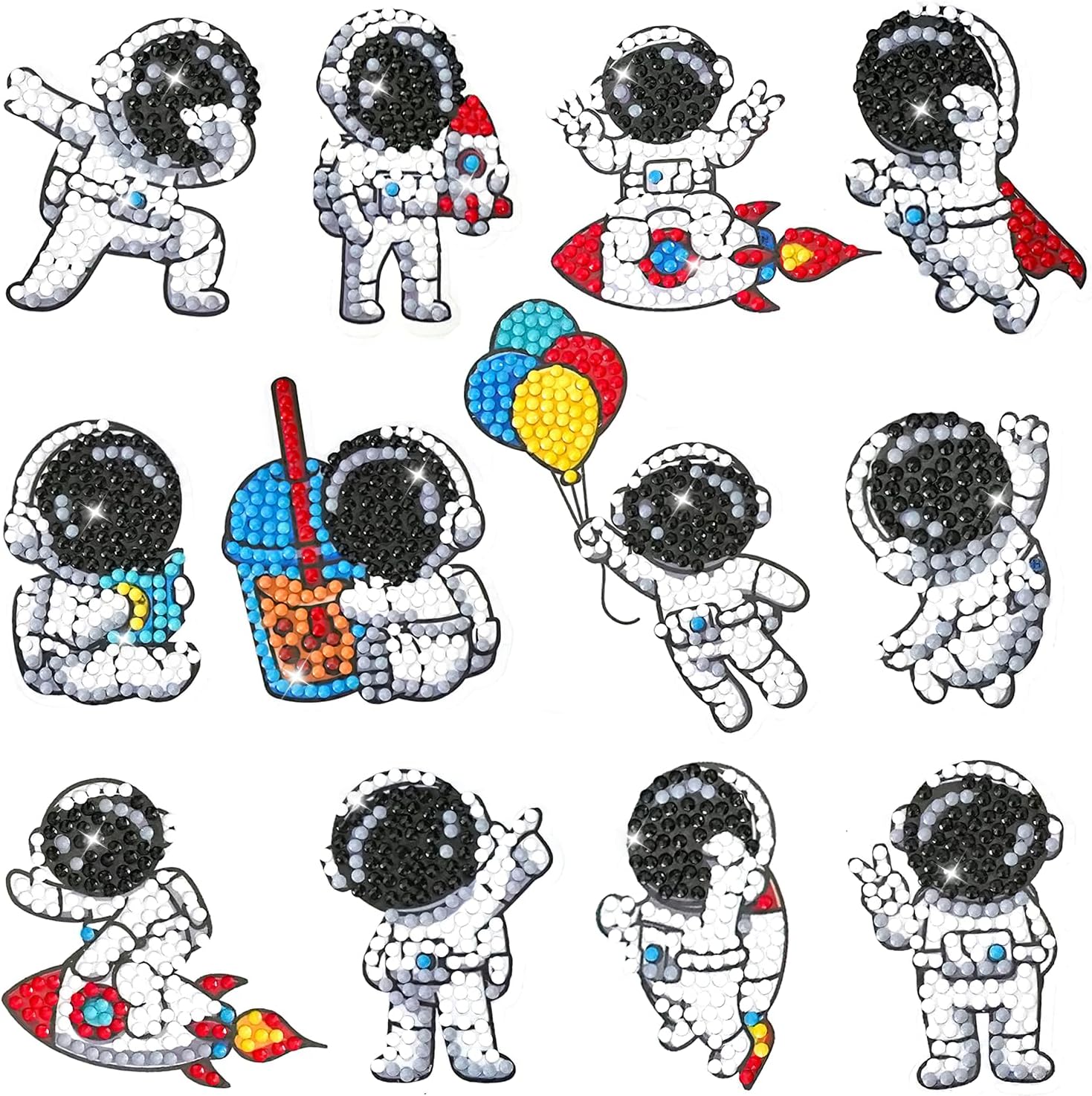 BendJoy® Astronaut Diamond Painting Kit for Kids -12PCS Stickers for Kids DIY Projects - Fun and Creative Diamond Art Kit for Kids - Easy to Use for Paintings, Cards, Phone Cases