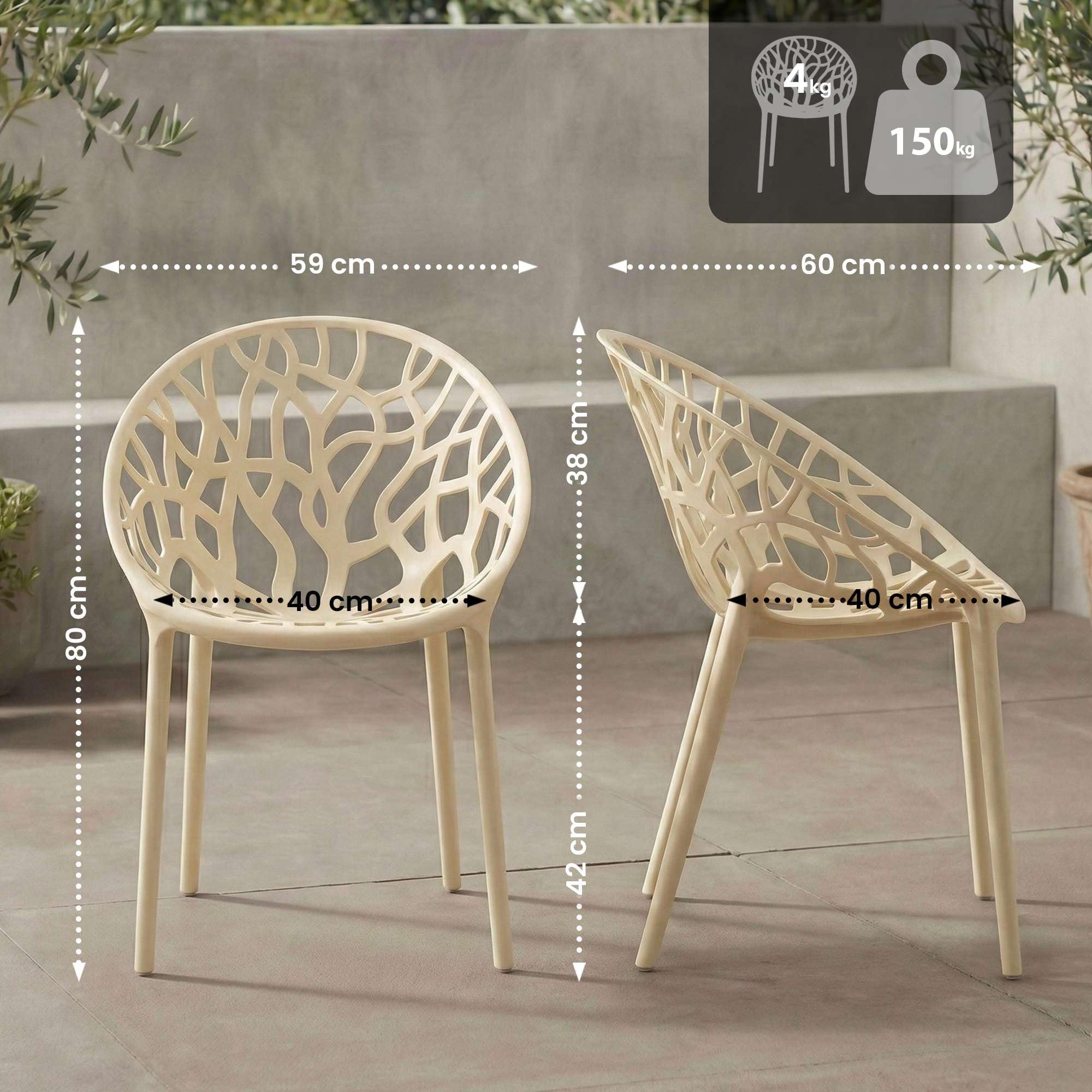 CLP Sedia da giardino Hope impilabile e resistente alle intemperie, poltroncina con schienale, plastica resistente ai raggi UV, fino a 150 kg Colore:crema