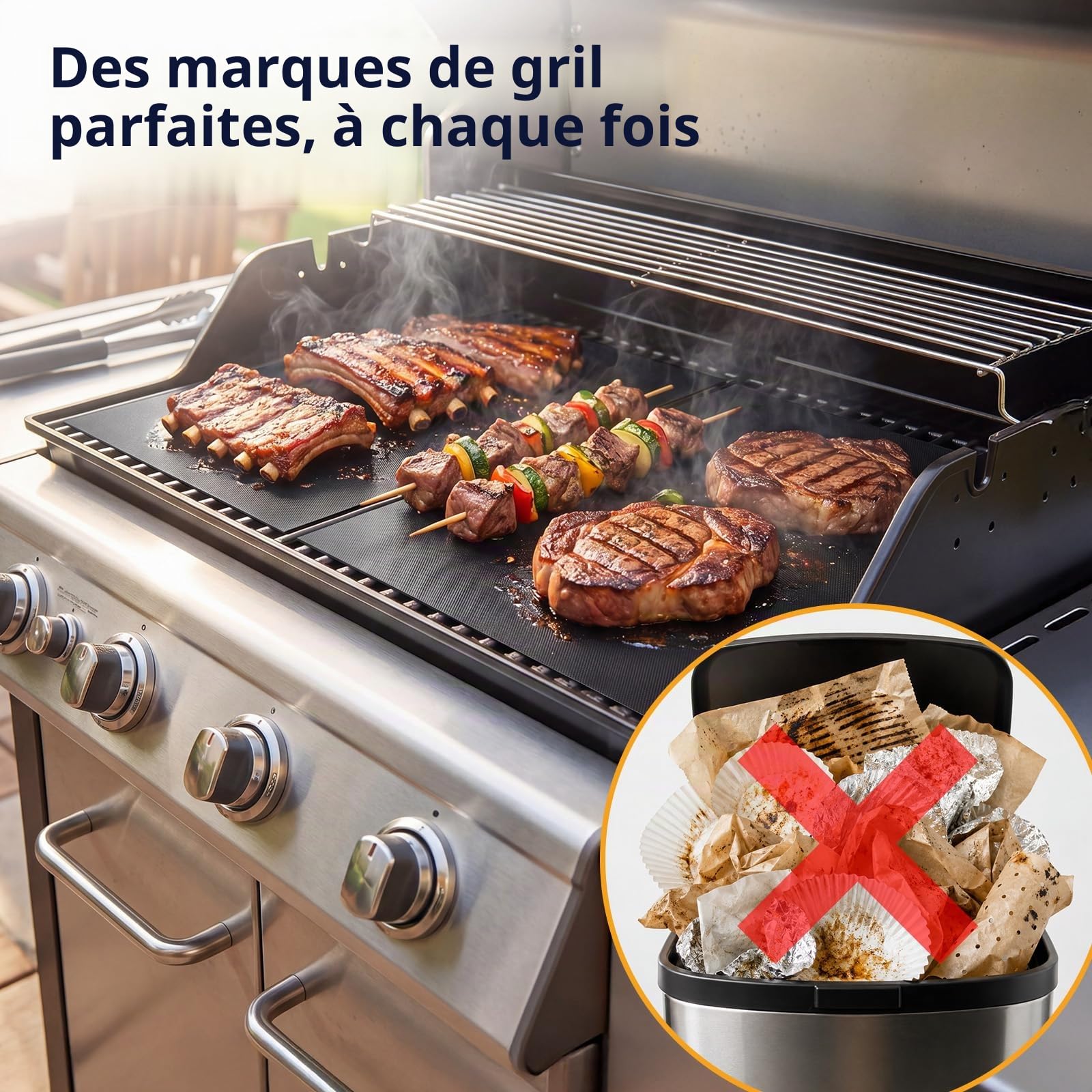 Homealexa Tapis de Cuisson Réutilisable Barbecue 5 Pièces 40x33 cm Antiadhésif Sans PFOA 260°C