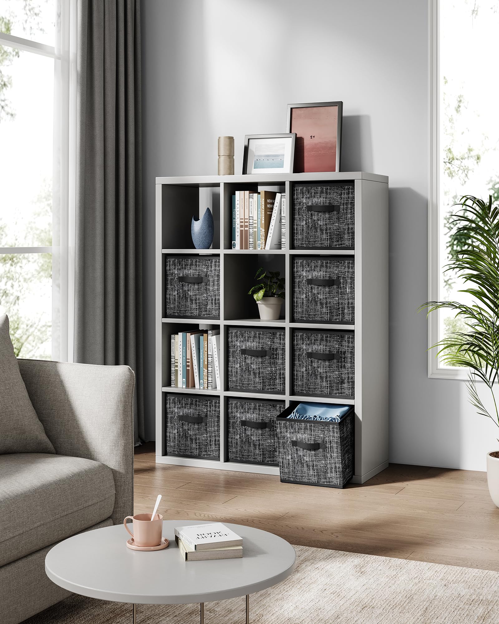 Scatole Portaoggetti SONGMICS - Set 8 Cubi 30x30x30 Cm, Tessuto Non Tessuto, Nero - Foto 8