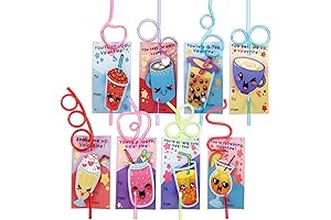 ThinkMax Valentine's Day Cards for Kids, with Reusable Drinking Straws