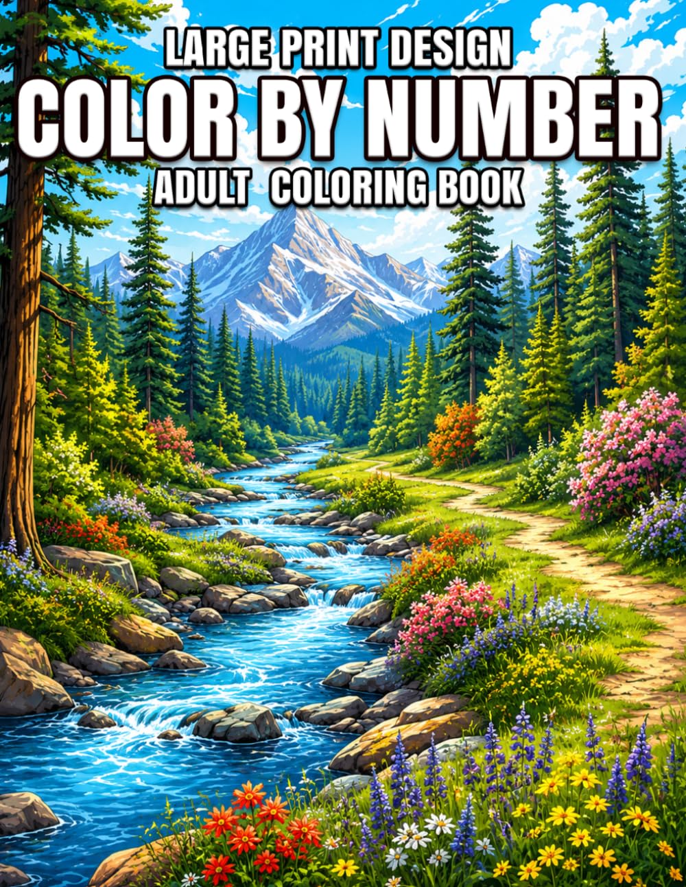 Large Print Design Color By Number Adult Coloring Book: Large Print Color by Number for Adults: 45+ Relaxing Designs Featuring Birds, Flowers, Butterflies, Animals, Landscapes and More