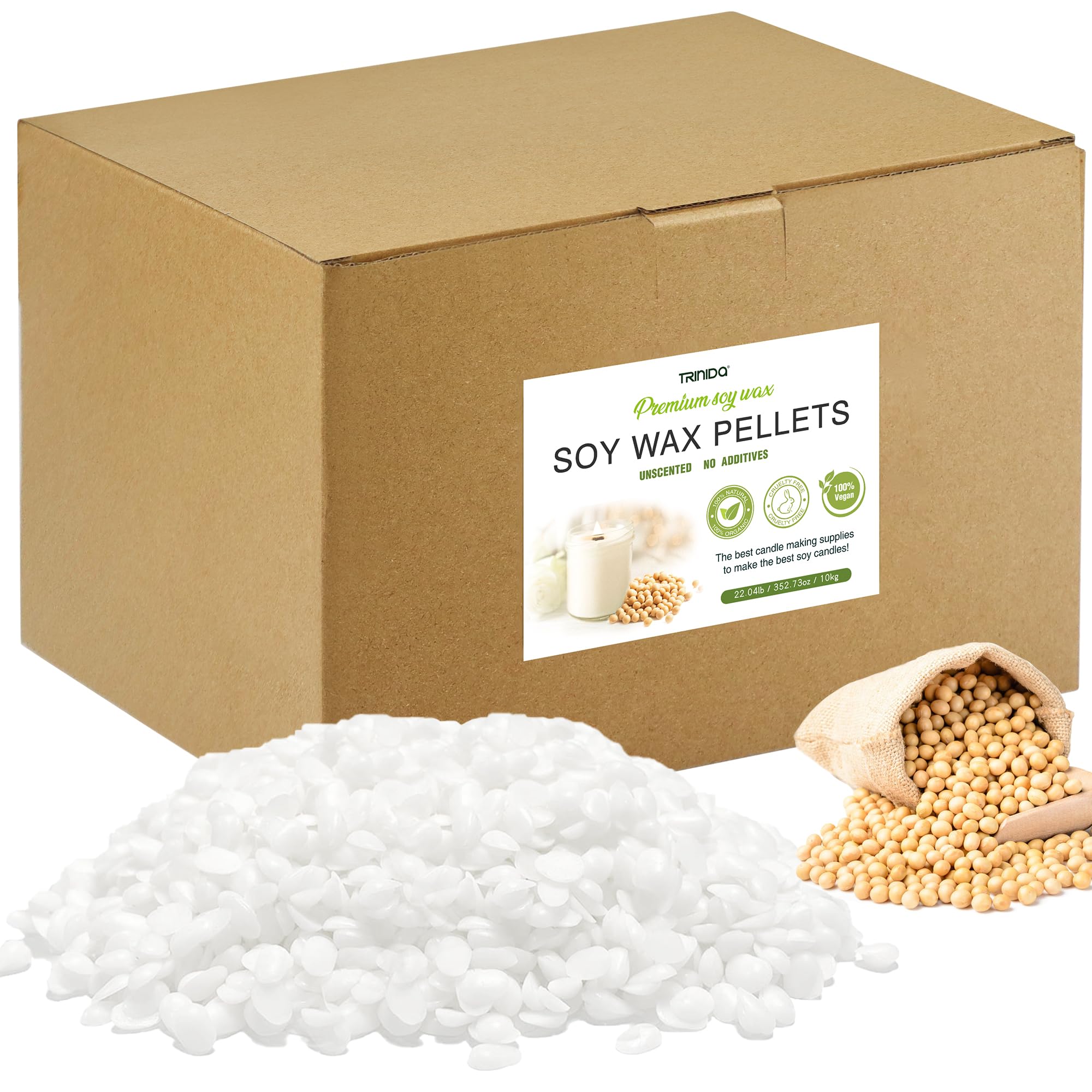 TRINIDa Soy Wax for Candle Making, 10KG SoyPRO Candle Wax Pellets, 100% Soy Wax Supplies of Candle Making for Adults and Beginners, Premium Pure Natural