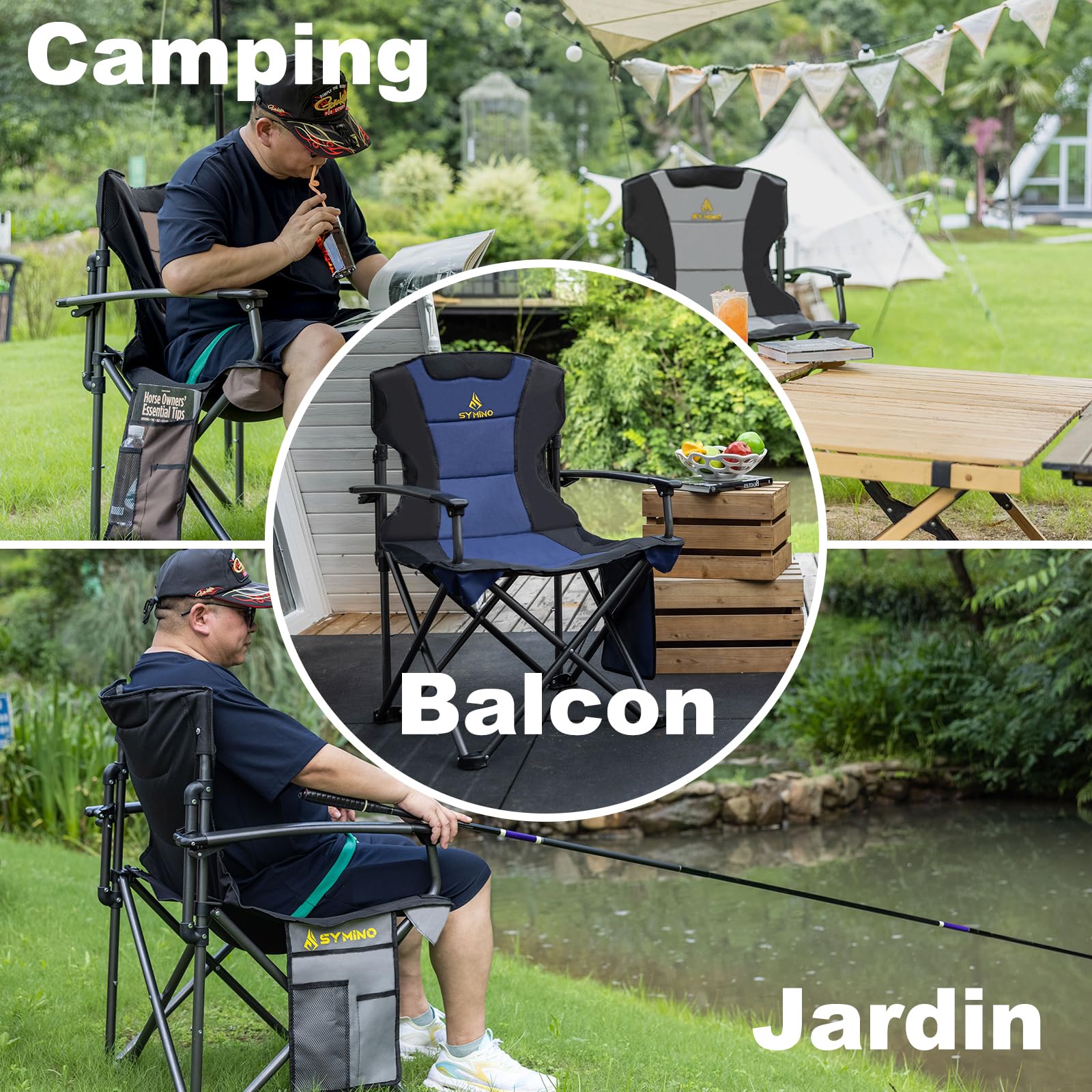 Symino Chaise Pliante Camping Max de 150kg avec Accoudoirs - Fauteuil Pliable pour Jardin/Pêche/Extérieur Braun