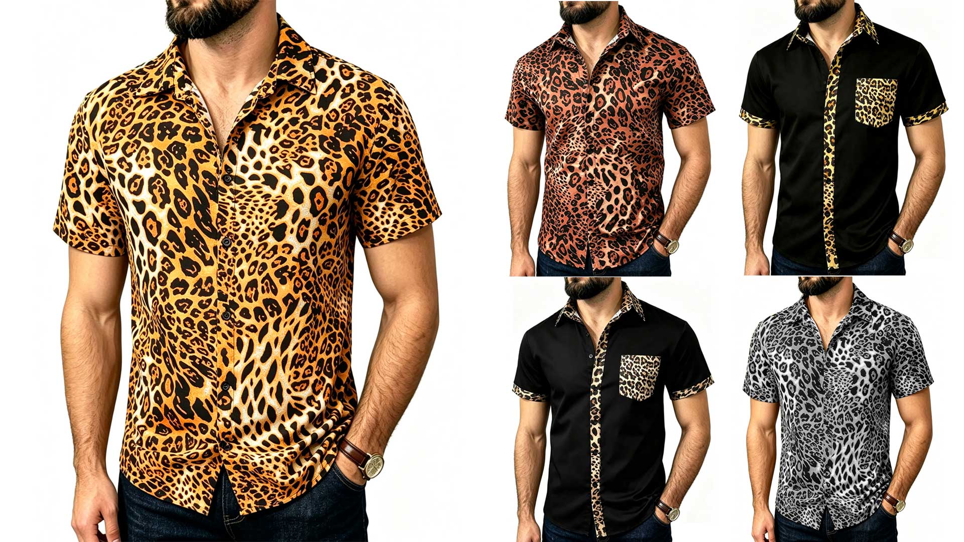 Amazon.com: JG JENNY GHOO Men's Leopard Cheetah Print Shirt Short
