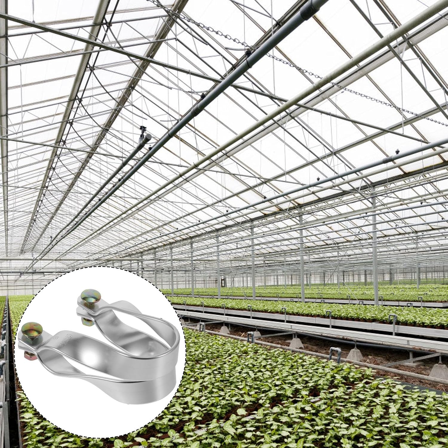 Kisangel Aluminum U-shaped Tube Clips for Greenhouse Frame Clamps Φ34.0×φ41.0 5 Sets Metal Hose Clamp Garden Pipe Connector for Farm Structure