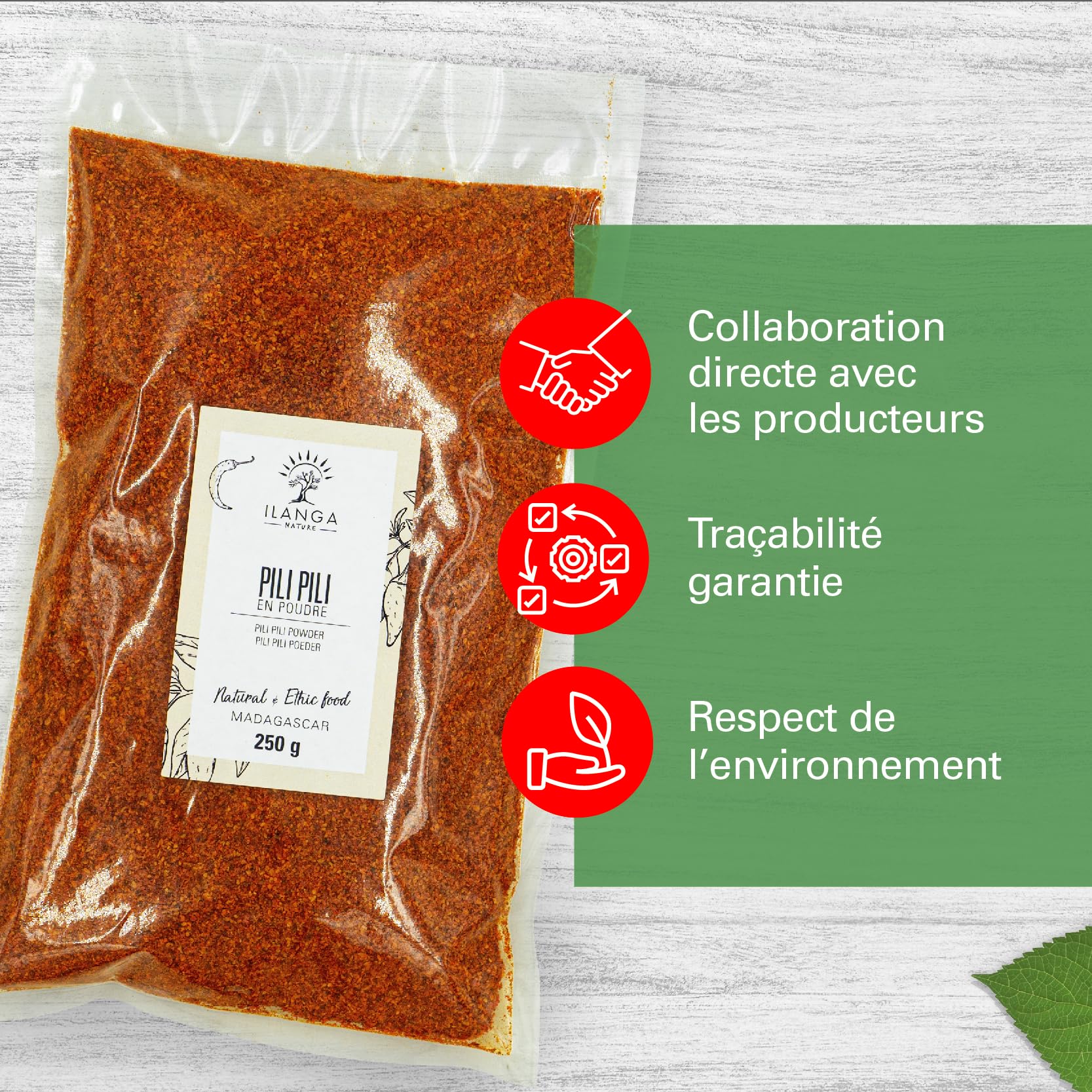 Ilanga Nature Pili Pili en Poudre de Madagascar 250g, Piment Oiseau Moulu Premium, Poudre de Piment Fort Naturelle, Idéal pour Sauces, Marinades, Viandes, Curry et Cuisine