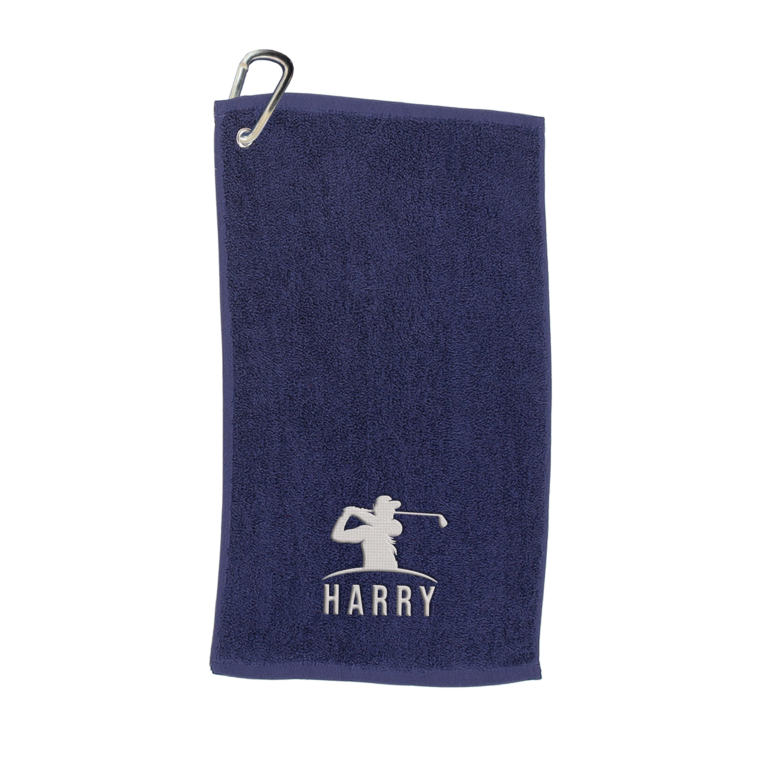 Varsany Personalised Golfer Golf Towel Embroidery and Clip 100 Percent Ringspun Cotton Golf Accessories - Dad Golf Gift - Fathers Day Golf Gift Navy HandTwlGolfer_Nvy โ image 1