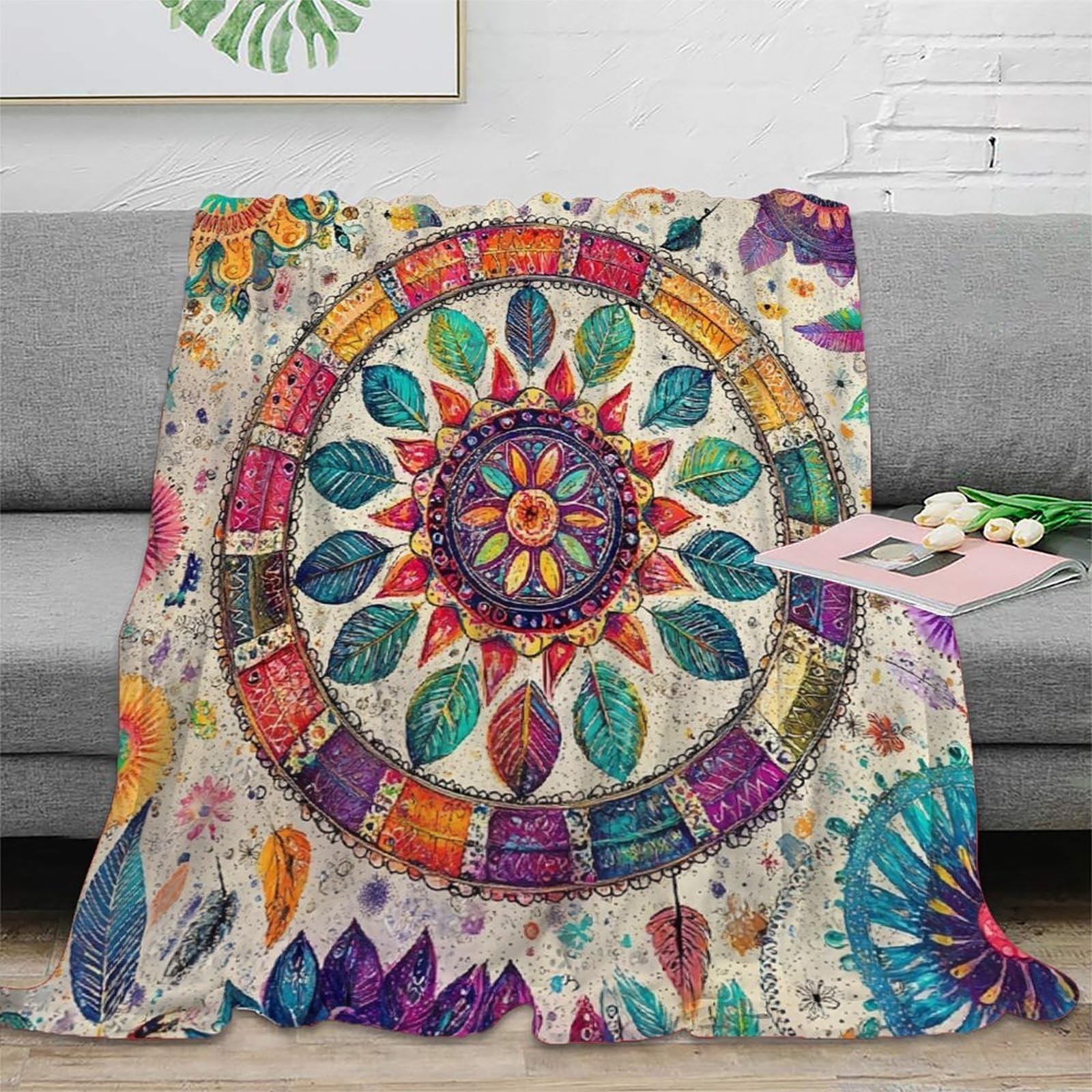Flkzrndp Xu51vmdjbkwe 3D Printed Mandala Art Bedding Blanket Microfiber Warm Soft Bedding Cosy Bohemian Decor Couch Blanket Anti Static Fade Resistant For Adults Kids Families 50X60inch(127X152cm)