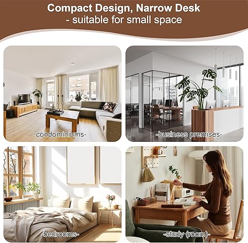 Miniatura 7 de Escritorio de madera maciza con cajones, escritorios estrechos de 39 x 16 pulgadas, escritorios modernos de mediados de siglo, mesa de estudio de