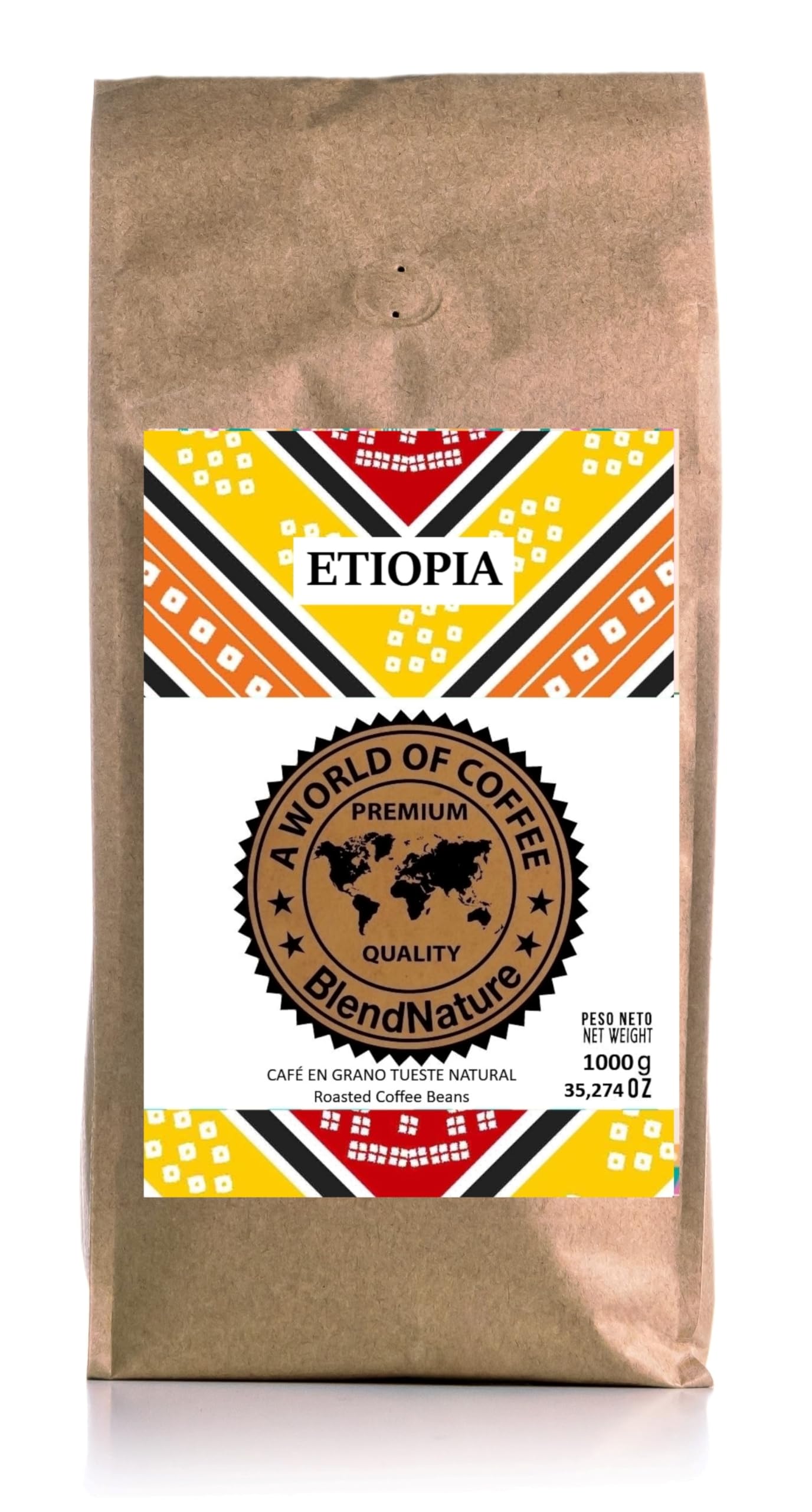 Cafe en grano Arabica tueste natural Origen Único Etiopia–Calificación Excelente 86 puntos por la SCA- Café Dulce equilibrado-Cafe de especialidad-florece a una altitud por encima de 1.800m