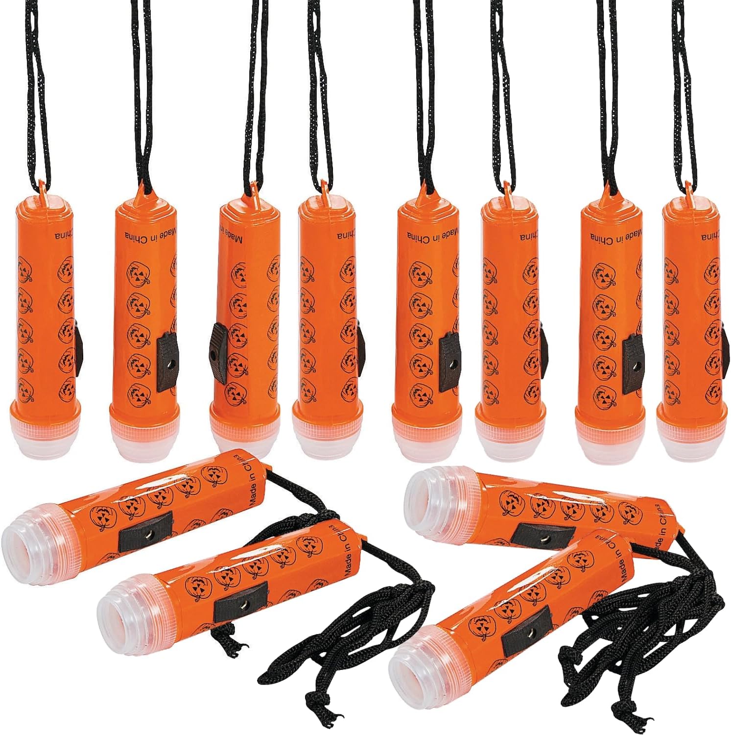 Fun Express Mini Halloween Flashlights on Rope 12 Pack - Light Up Party Favors for Kids Trick or Treat Non Candy Halloween Treats & Classroom Prizes Bulk Halloween Toys for Goodie Bag & Fall Festival