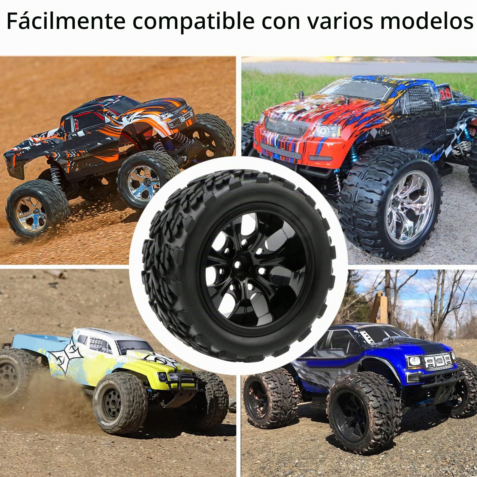 Neumáticos de goma para Monster Truck 1:10 RC tipo rueda de coche neumáticos con 7 radios llanta de rueda negro RC piezas