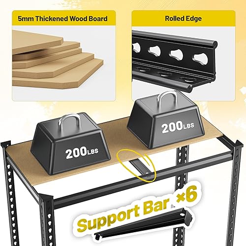 Miniatura 7 de Estantería de metal de 78 pulgadas de alto, estantería de garaje de 6 niveles, estantes de almacenamiento ajustables de 2400 libras, estantes de
