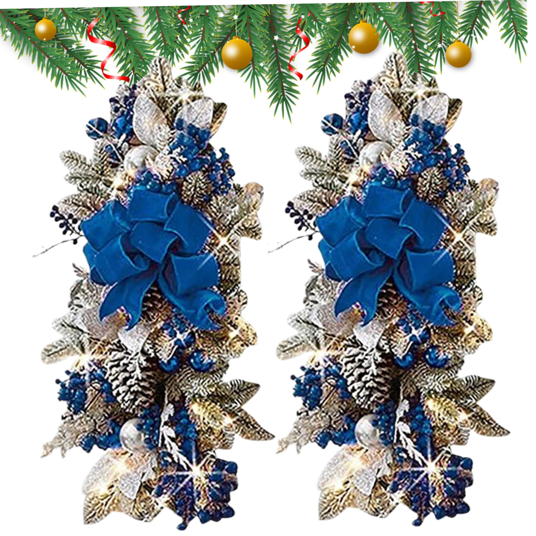 Guirlande de Noël larme artificielle pour porte - Décoration sans perte d'aiguilles lot de 2