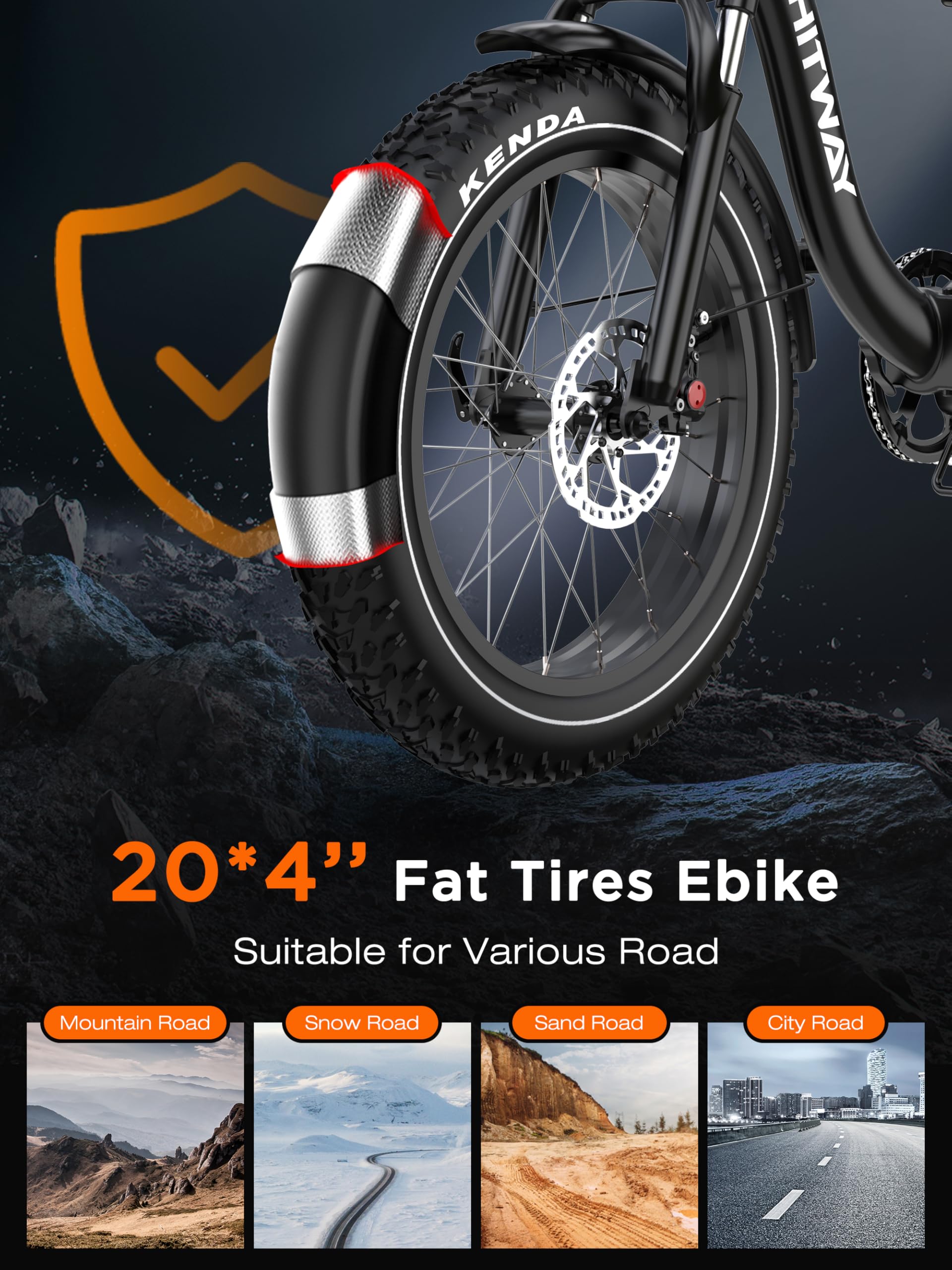 HITWAY BK6S Plus E-Bike mit 48V 27Ah Akku und 110-150km Reichweite, 20 Zoll Fat Tire City-Elektrofahrrad mit Doppeltem Gepäckkorb, 250W Motor 25km/h, 7-Gang Schaltung