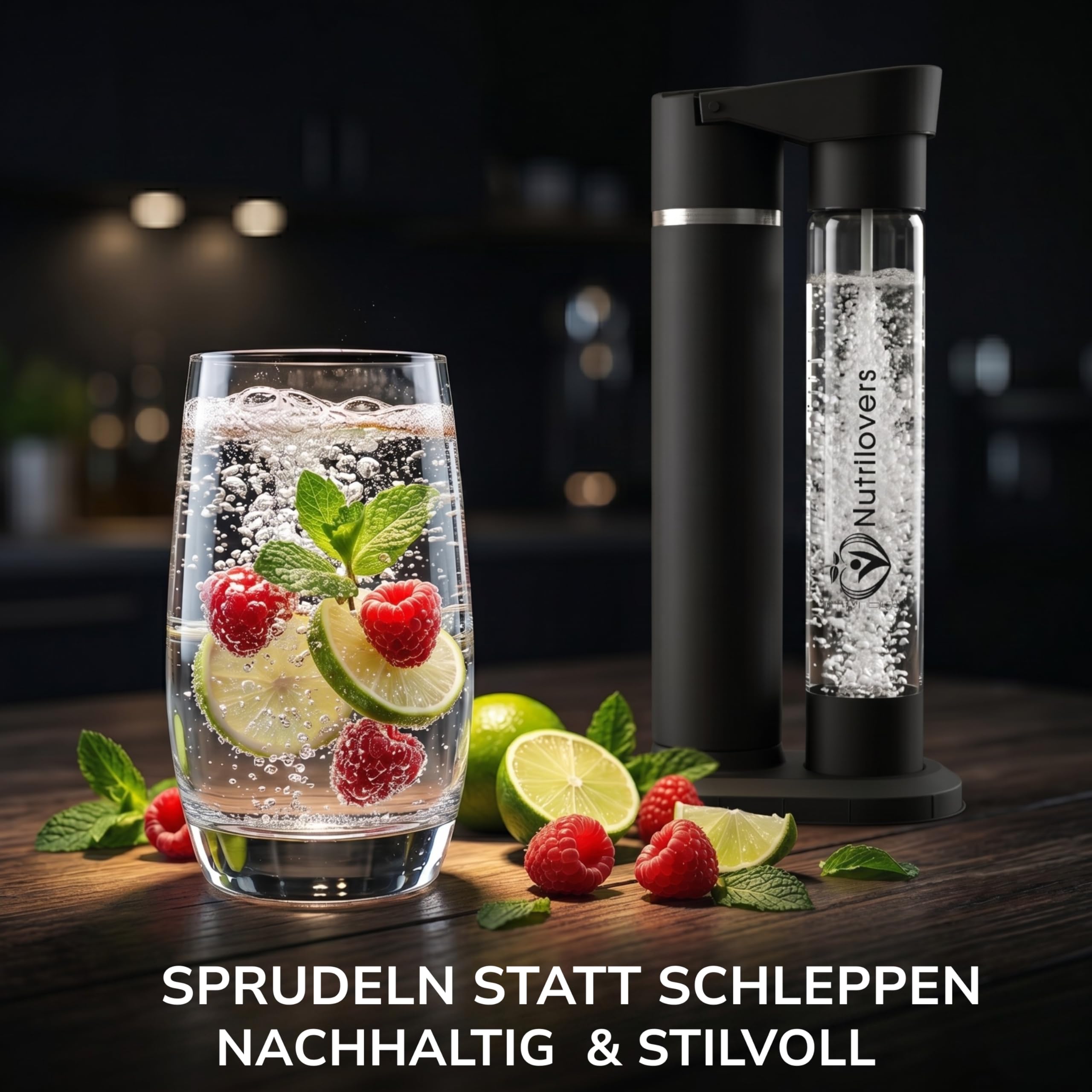 Nutrilovers NUTRI-STREAM BOTTLE butelka do saturatora Nutri-Stream, PET bez BPA, czarna, 1 litr
