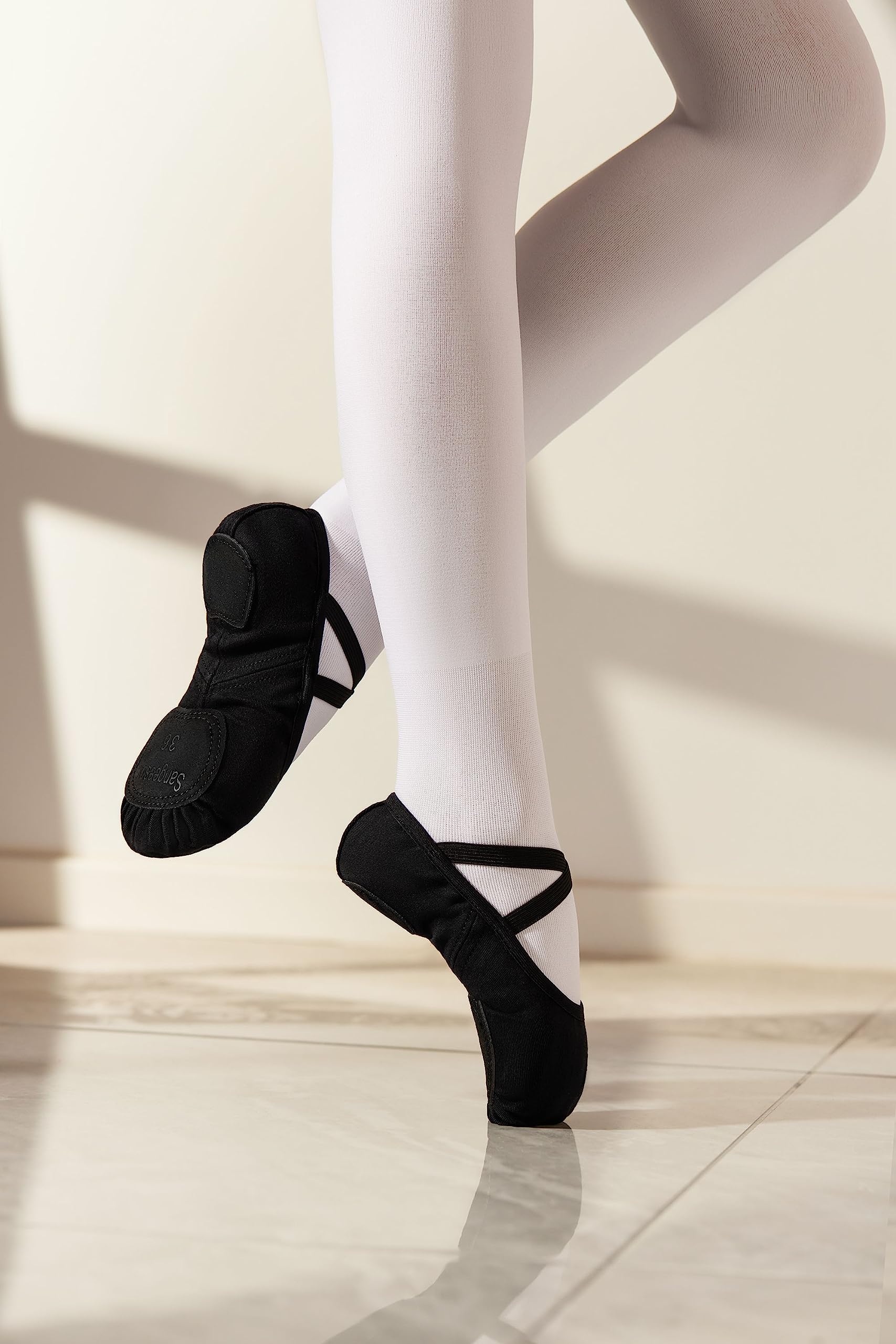 Dance Women's Ballet Shoes Stretch Canvas Performa Dance Slippers Split Sole for Girls/Adult, Size 9.5, Black, 2pcs