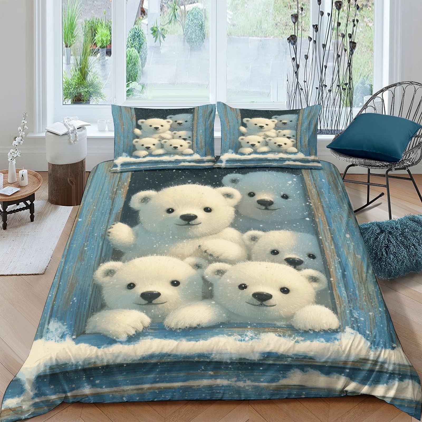 Ctjqhvkz Style-6 3D Printed Polar Bear Fitted Sheet Microfiber Soft Blue White Cartoon Mattress Cover For Bedroom Guest Room Dorm Decor Single（135X200cm）