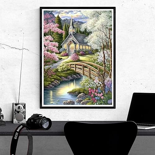 Miniatura 4 de Kaliosy Kits de arte de diamantes 5D para adultos, cabaña de río por números, pintura de diamantes, paisajes artísticos, manualidades, manualidades,