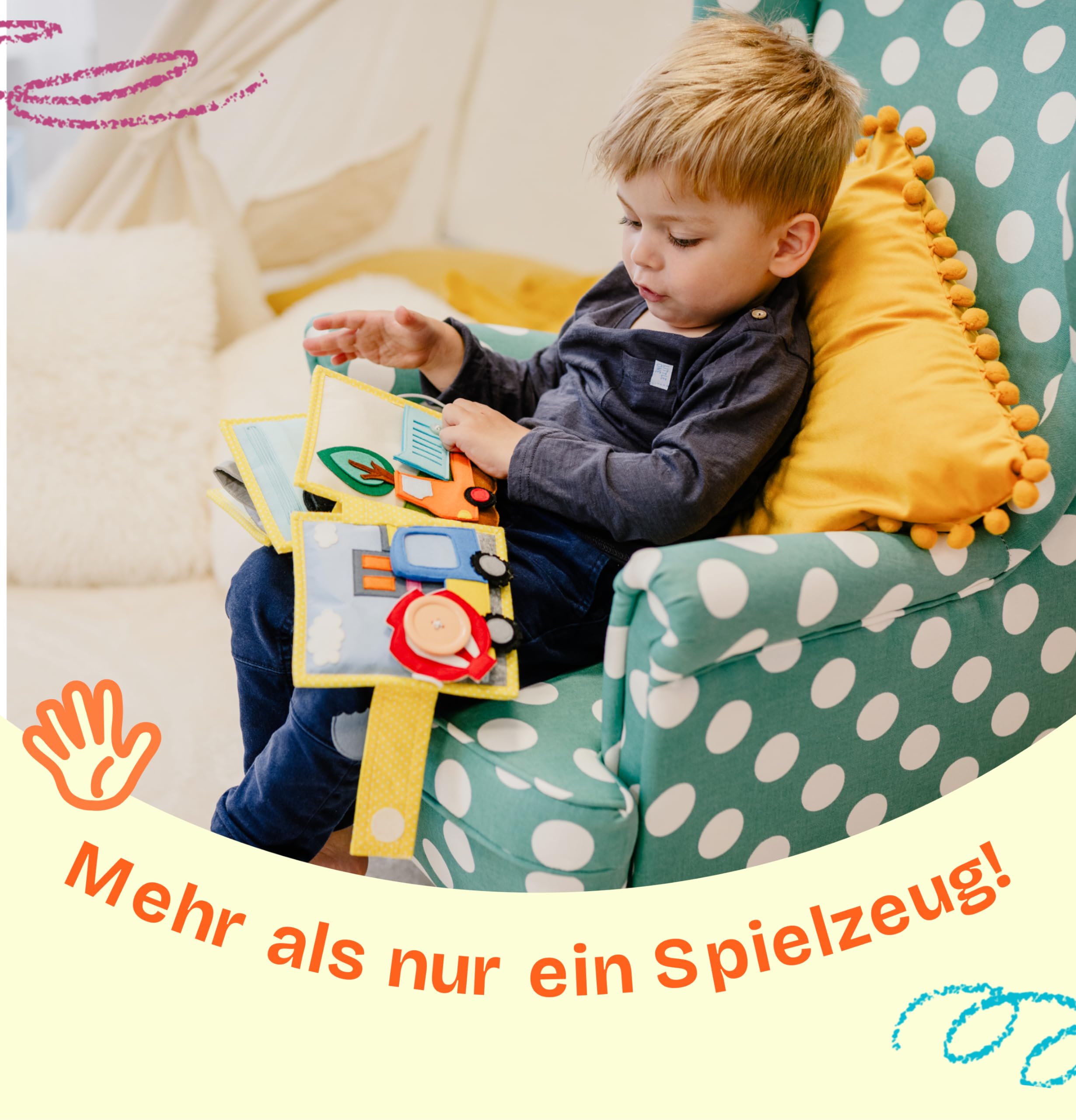 Jolly Designs Mini Quiet Book Il mio primo escavatore - Giocattoli Montessori a partire dai 18 mesi - Busy Book & Libro in stoffa in feltro - Giocattoli educativi per veicoli e regole del traffico