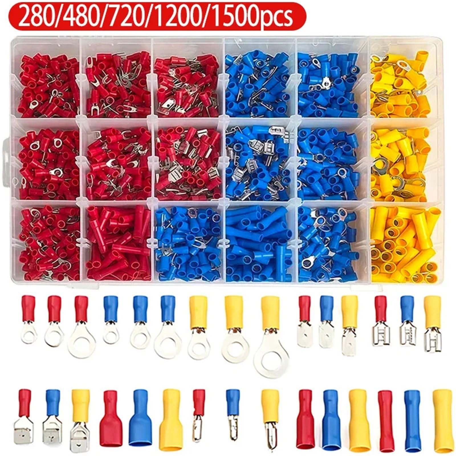 Capicorda Elettrici Kit Di Cablaggio Automobilistico for Terminale A Crimpare A Connessione Rapida Con Forcella Isolata Pressata A Freddo Da 280-1200 Pezzi(1500pcs)