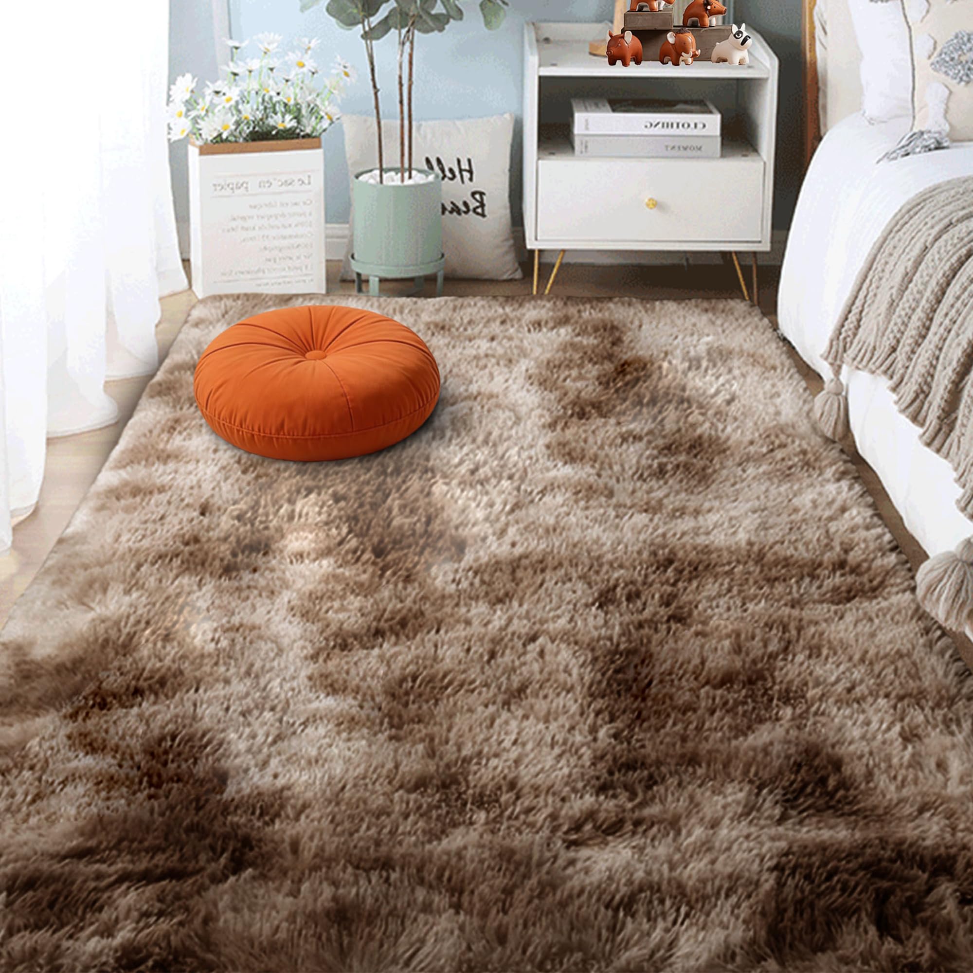 Tapis salon shaggy poil long marron grand format pour réchauffer votre grand séjour