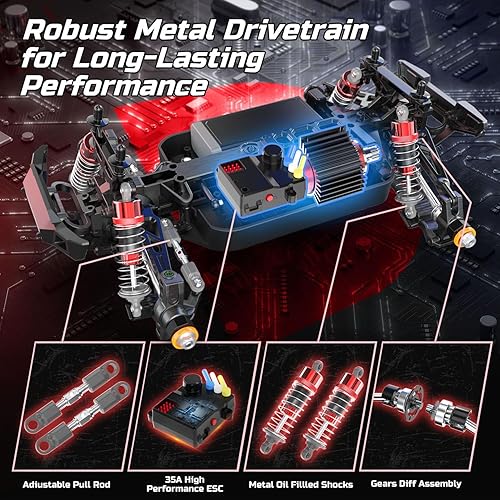 Miniatura 3 de DEERC H16R - Autos RC rápidos sin escobillas, auto de control remoto de alta velocidad 116, 52 KMH, 4 x 4 RTR todo terreno, vehículo eléctrico