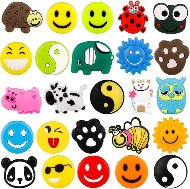 JOELELI 25 Pcs Tennis Racket Vibration Dampener Soft Silicon Racket Dampener Cartoon Shape Tennis Racquet Shock Absorbers Tennis Racket for Racquetball