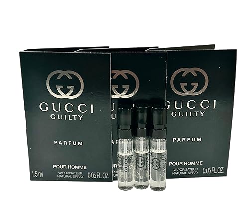 Gucci Guilty Parfum - Muestra de perfume para hombre en espray para hombre, tamaño pequeño, tamaño de viaje, 0.05 onzas líquidas, juego de 3