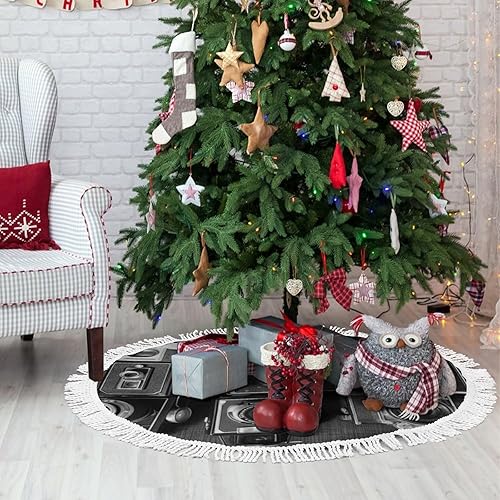 Miniatura 8 de Christmas Tree Skirt Retro Cool Camera Collection Printed Large Xmas Tree Base for Winter New Year Holiday Party Decor Indoor Outdoor
