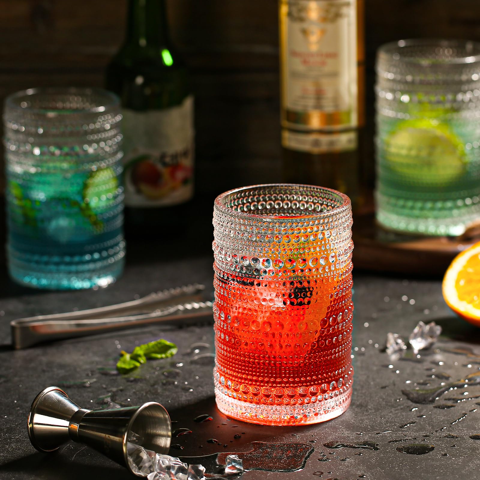 Amzcku Vintage Highball Trinkglas Set von 12 - Küche Gläser Becher für Wasser, Cocktail, Milch, Saft und Getränke