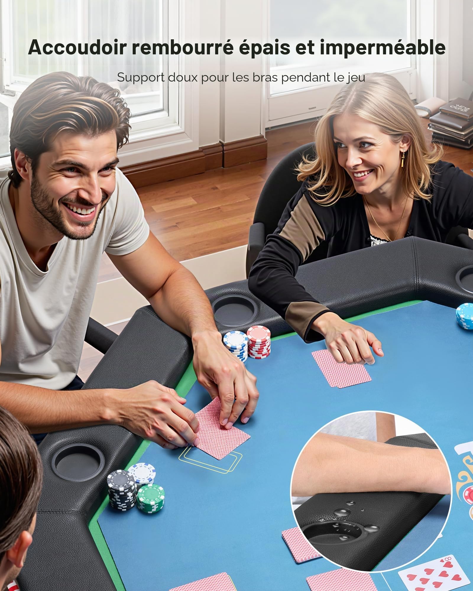VEVOR Table de Poker Pliable 132,5 cm pour 8 Joueurs, Table de Casino Octogonale pour Blackjack et Texas Holdem, avec Rails Rembourrés et Porte-Gobelets, pour Jeu de Cartes Jeu de Société, Maison