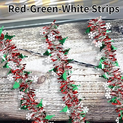 Miniatura 4 de Guirnalda de Oropel Retorcido de Navidad, 33 pies de Guirnalda de Papel Metálico Brillante Artificial para Decoraciones de Árbol de Navidad, para