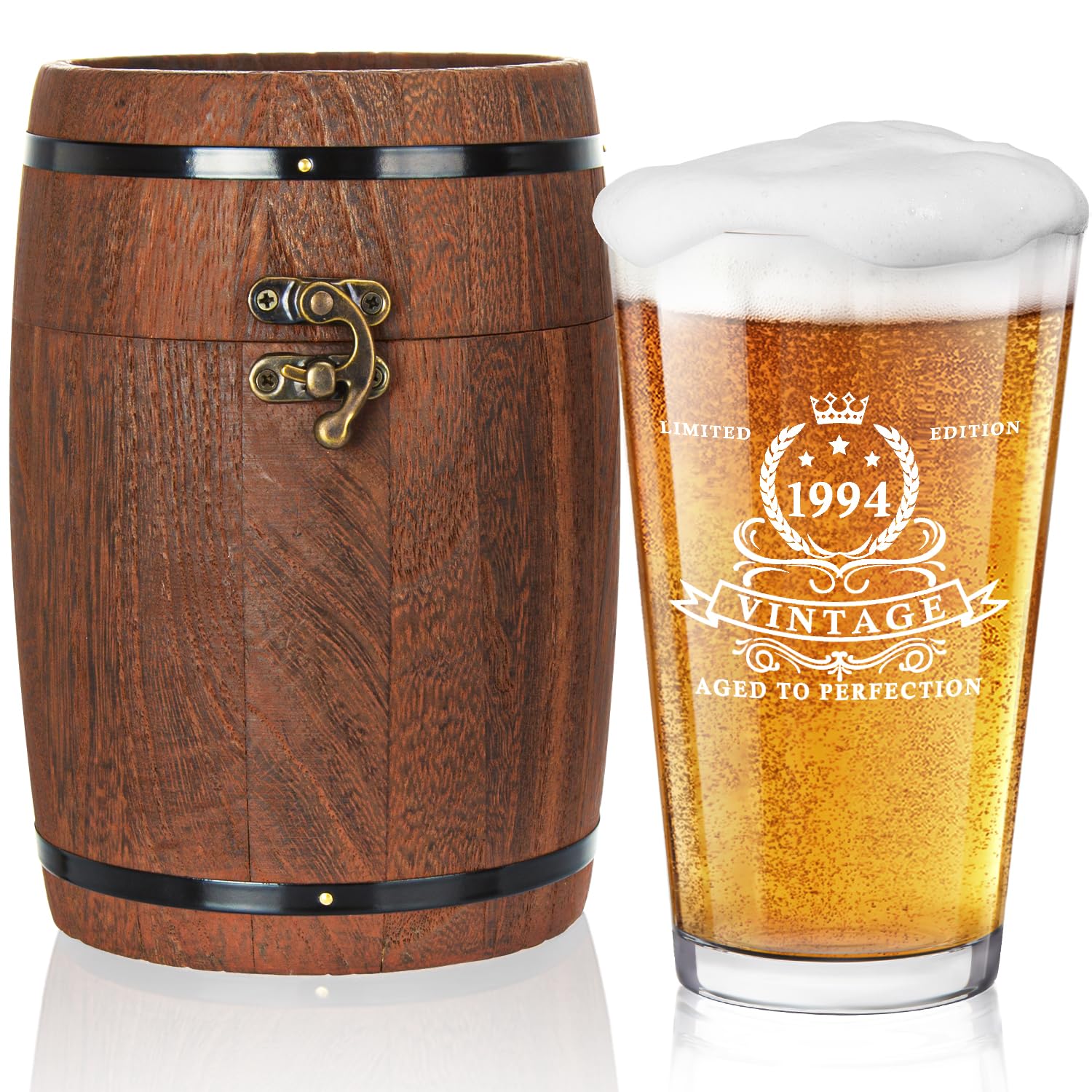 LIGHTEN LIFE 30th Birthday Gifts for Men 450ml,1995 Beer Glass in Barrel Box,1995 Beer Glass for 30 Years Old Dad,Husband Gift Ideas