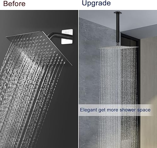 Miniatura 5 de NearMoon Brazo de ducha montado en el techo con brida, conexión universal 12 NPT brazo de ducha cuadrado recto para cabezal de ducha de lluvia fijo,