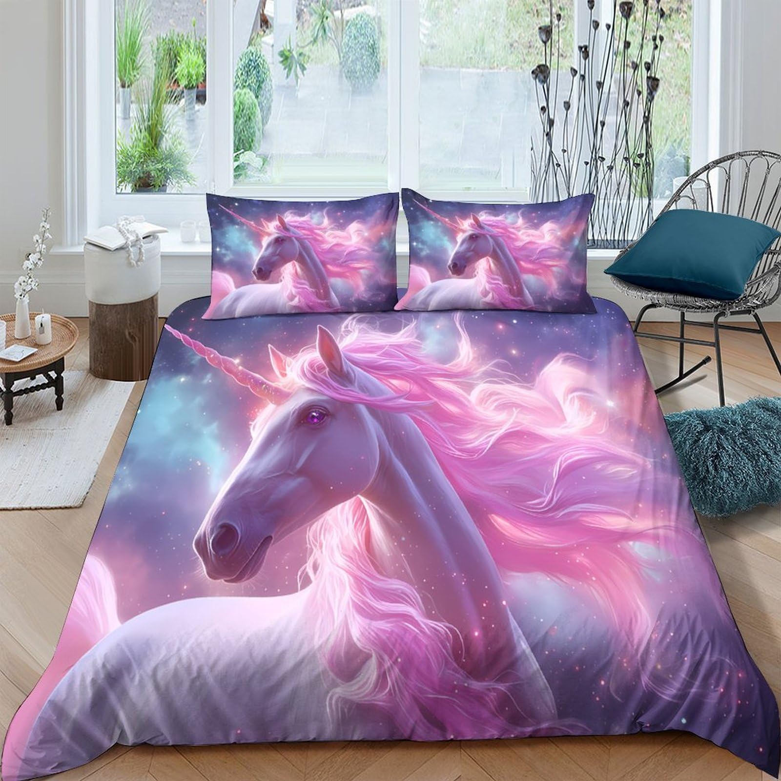Ctjqhvkz Style-7 3D Printed Pink Unicorn Fitted Sheet Microfiber Soft Fantasy Dream Bed Cover For Bedroom Dorm Mattress Decor Single（135X200cm）