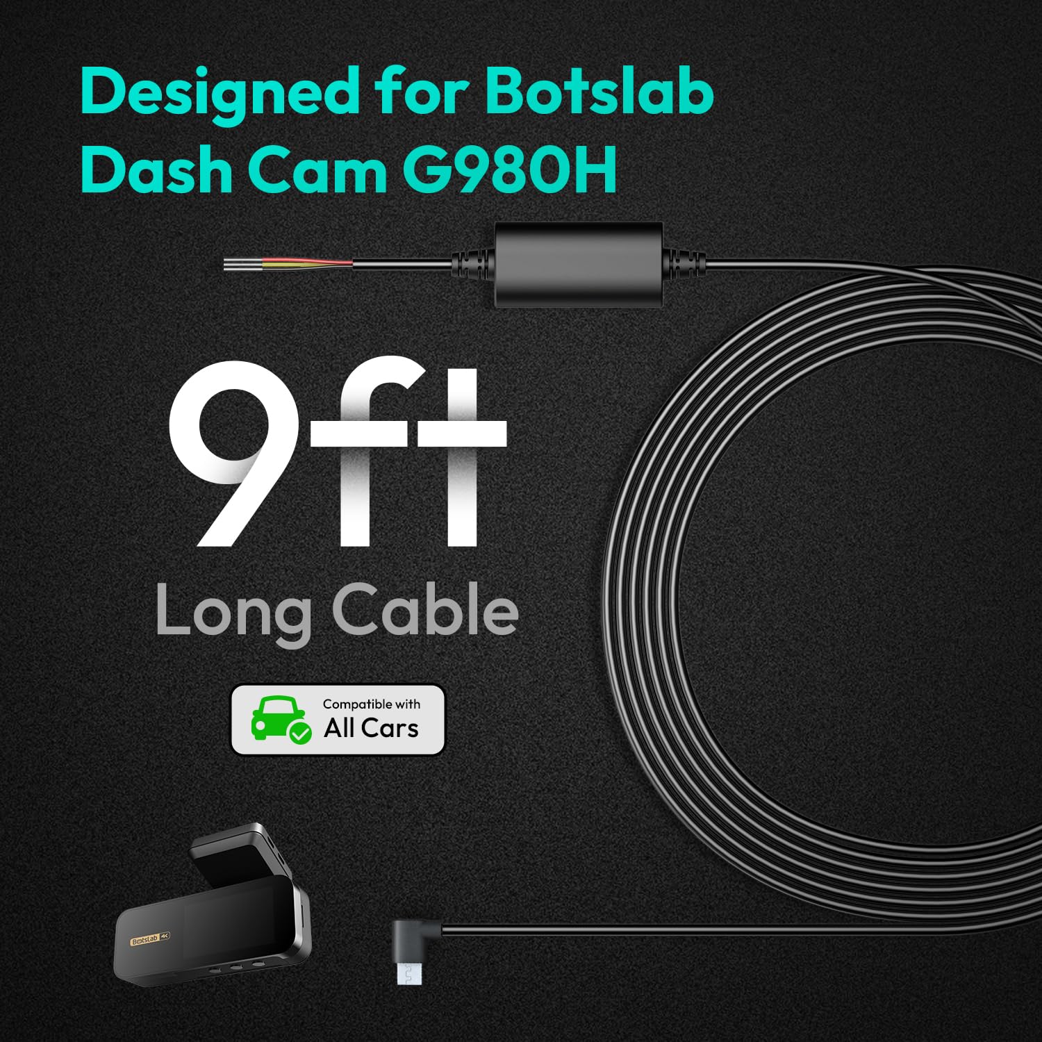 BOTSLAB Hardwire Kit - Cable para cámara de salpicadero