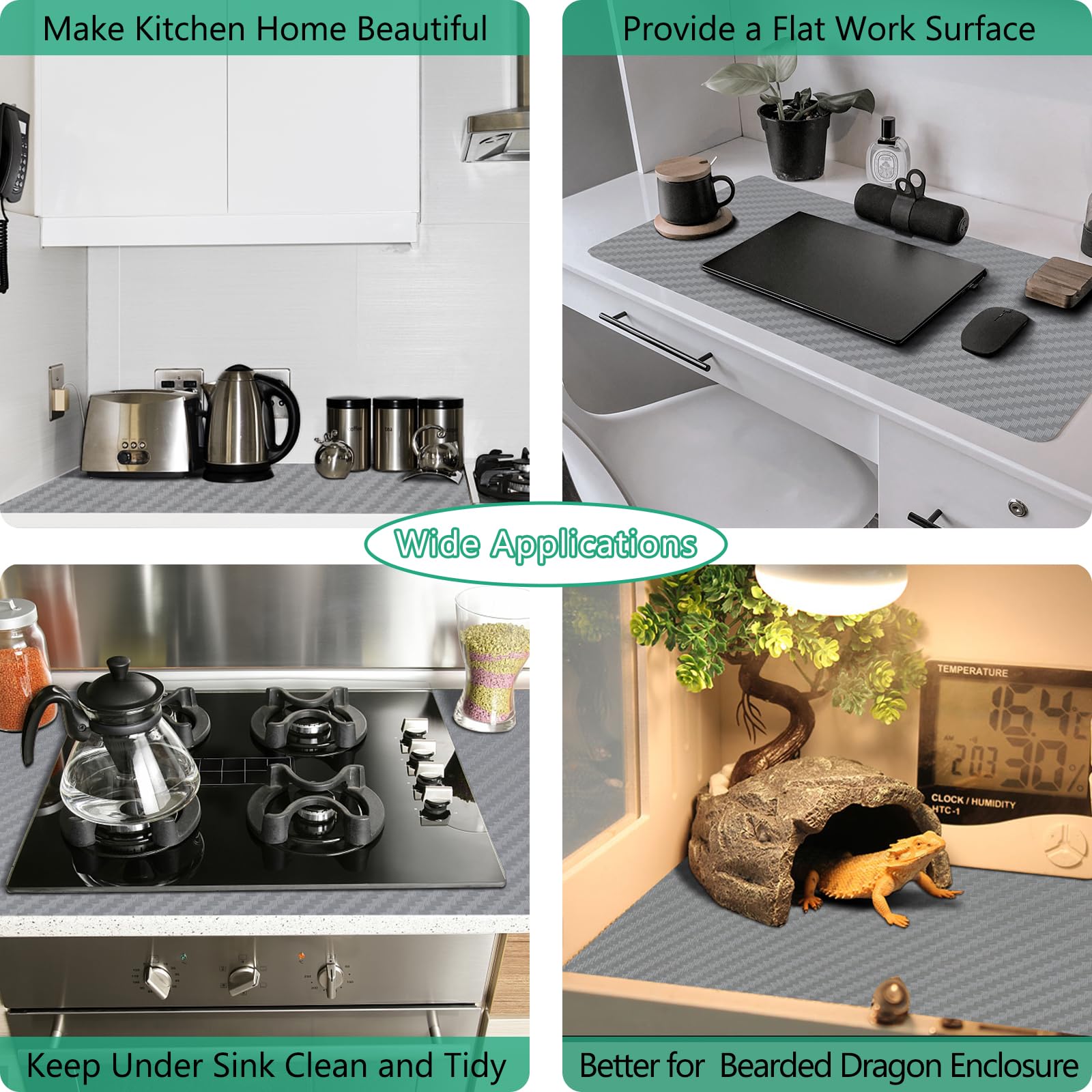 Forro autoadhesivo para estantes, forro de cocina, papel con respaldo impermeable, fácil de despegar y pegar, sin residuos, para decorar la superficie de tu escritorio, encimeras de cocina (plateado,