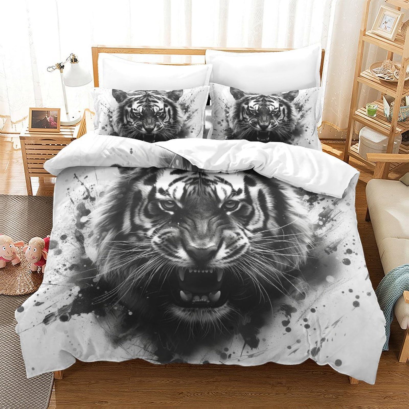 Housse de couette tigre microfibre respirante et ultra douce 260x220